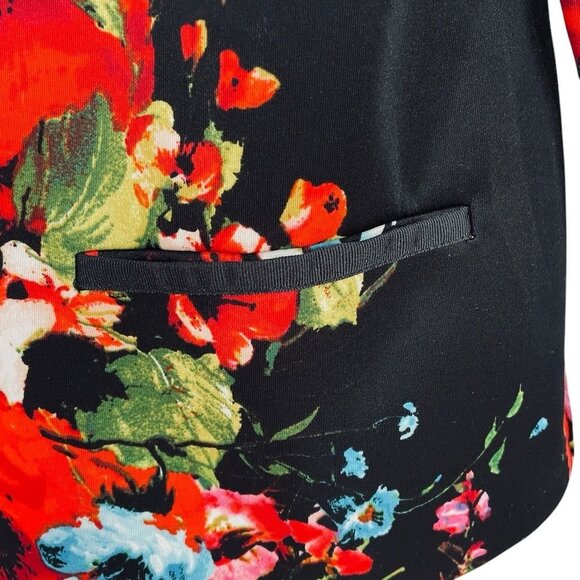 Igigi Floral Zip Jacket Womens Size 12 Black Red Poppy Print Lightweight Blazer - Picture 9 of 11